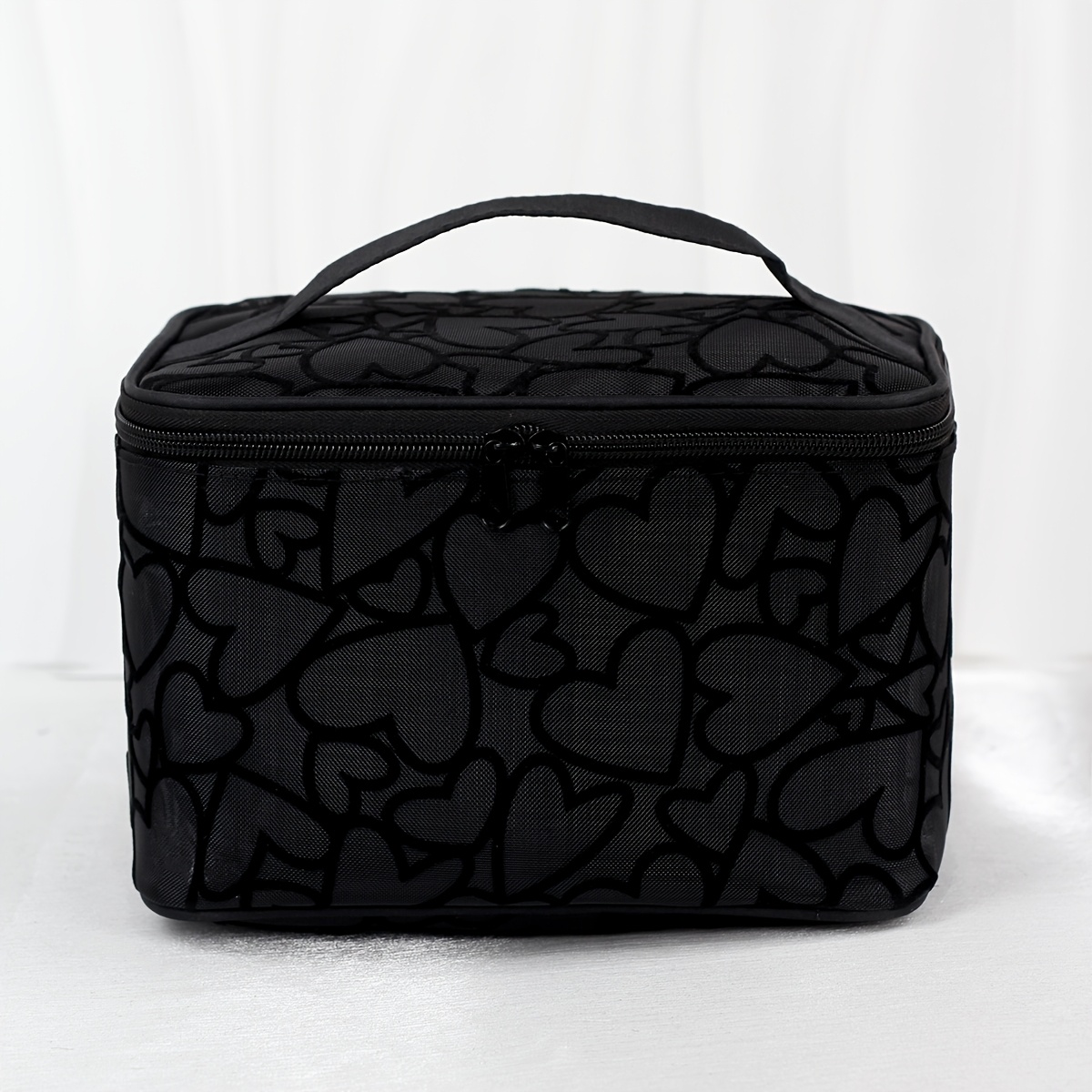 TEMU Trousse de maquillage simple et , grande, de cœur, à floquées et haute capacité, pochette de rangement pratique à main, trousse de toilette de