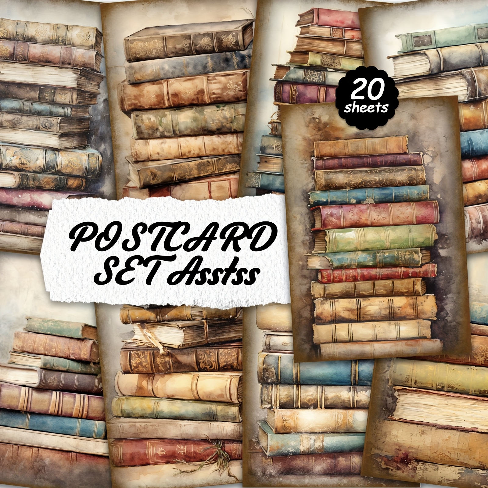 TEMU 20 stuks Boek Stapel Postkaarten Set voor Kartonnen Schrijven, Gladde Oppervlakken, Engelse Scrapbooks, Trash Diaries, Knutselen, Wenskaarten,