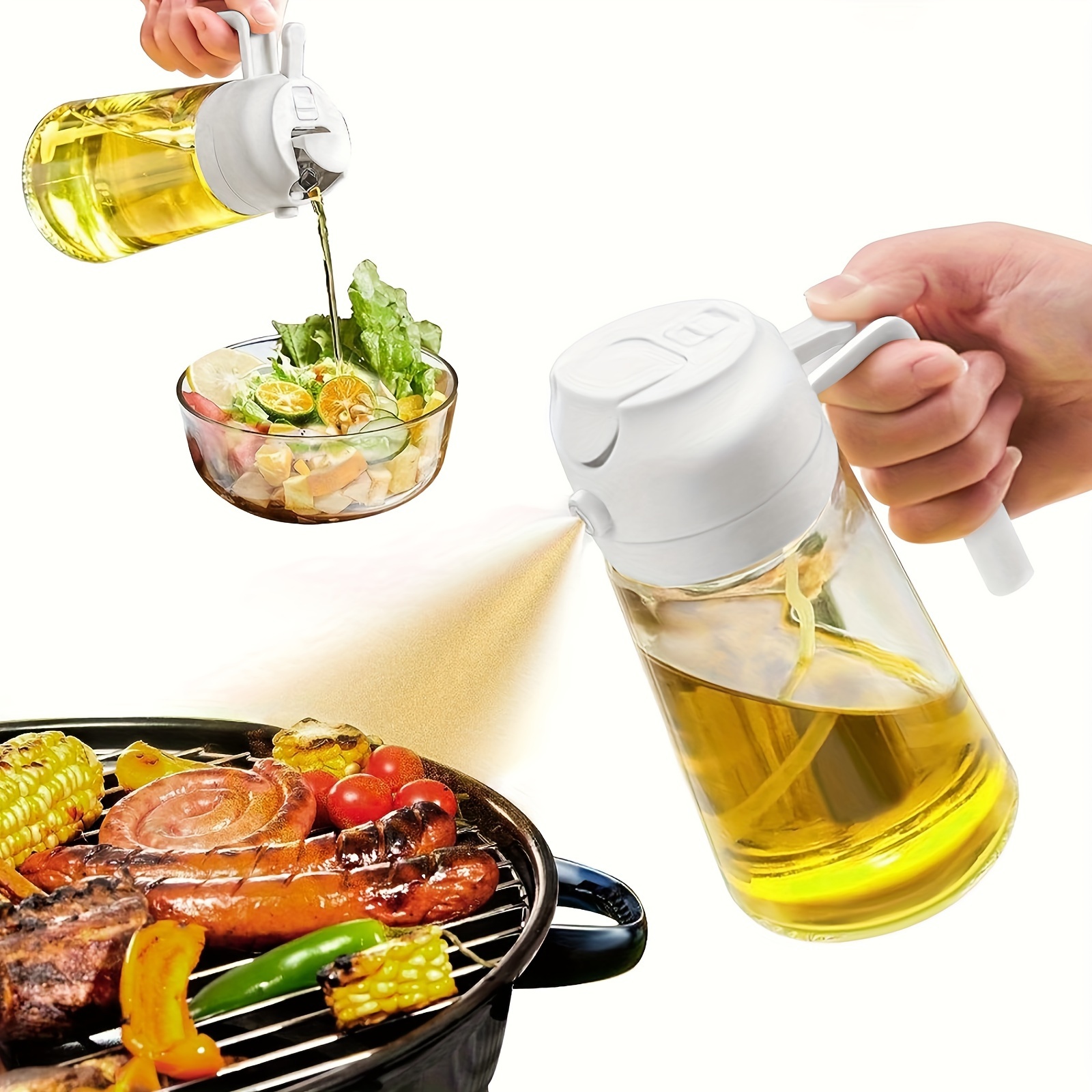 

Olive Oil Dispenser Bottle For Kitchen, 2 In 1 Oil Sprayer For Cooking, 17oz/500ml Glass Oil Spray Bottle With Pourer, Food-grade Oil Mister For Air Fryer, Salad, Frying, Bbq (green)