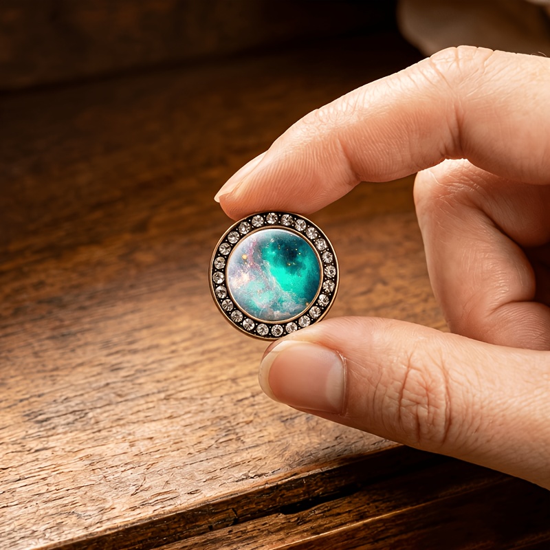 2pcs Transparent Glass Inlaid Stud Earrings Set, Circular Pattern