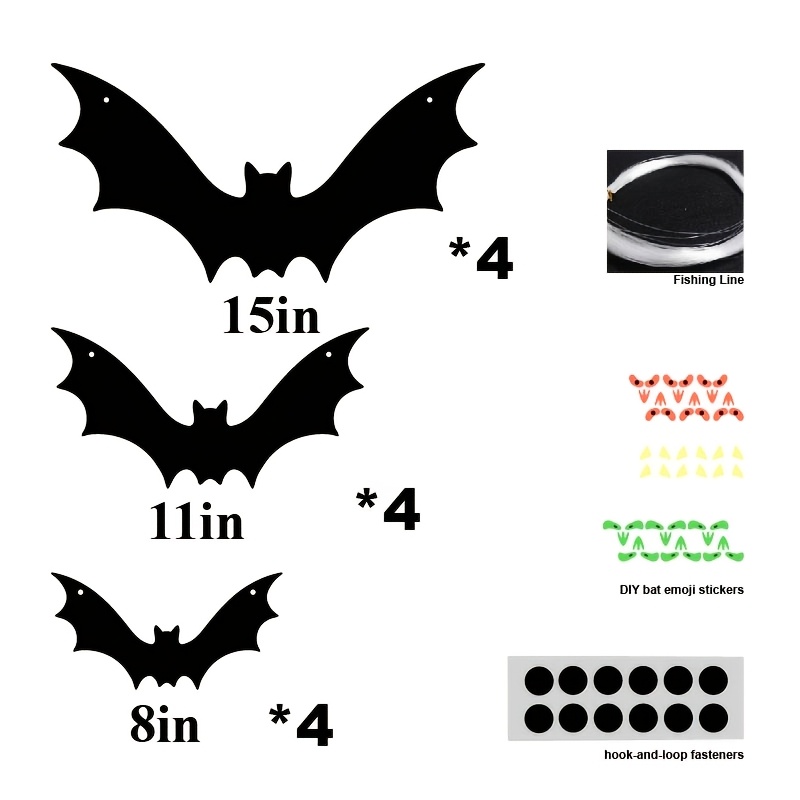 Image of Halloween Hanging Bats 12pcs Scary Large Fake Black Hanging Flying Bats For Yard Sign Outdoor Indoor Decoration