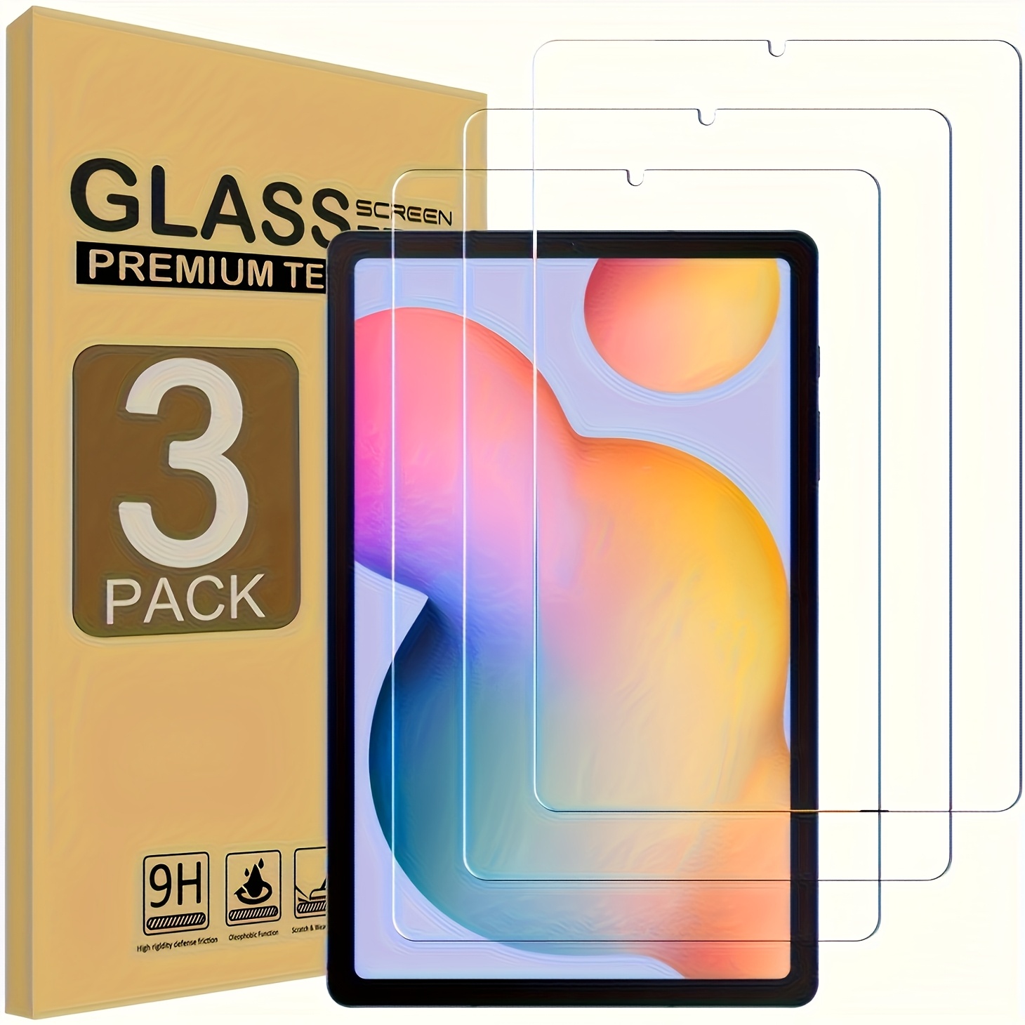 TEMU 3 Stück geeignet für for Galaxy Tab S6 Lite 26,42 cm 2020/2022/2024 / Tab S6 10,5 Zoll HD Hartglas-Bildschirmschutzfolie, 9H Härtegrad,