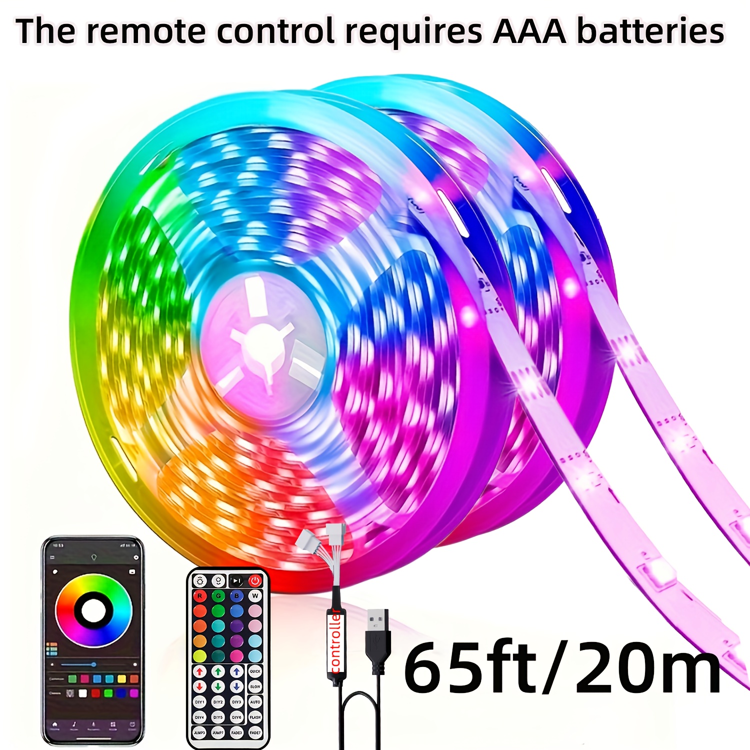 5m 30m led strip lights for bedroom decor remote and app control rgb strip lights with timing function music sync color changing lights usb powed for bedside room living   decor game party decor lights tv background light bar decor