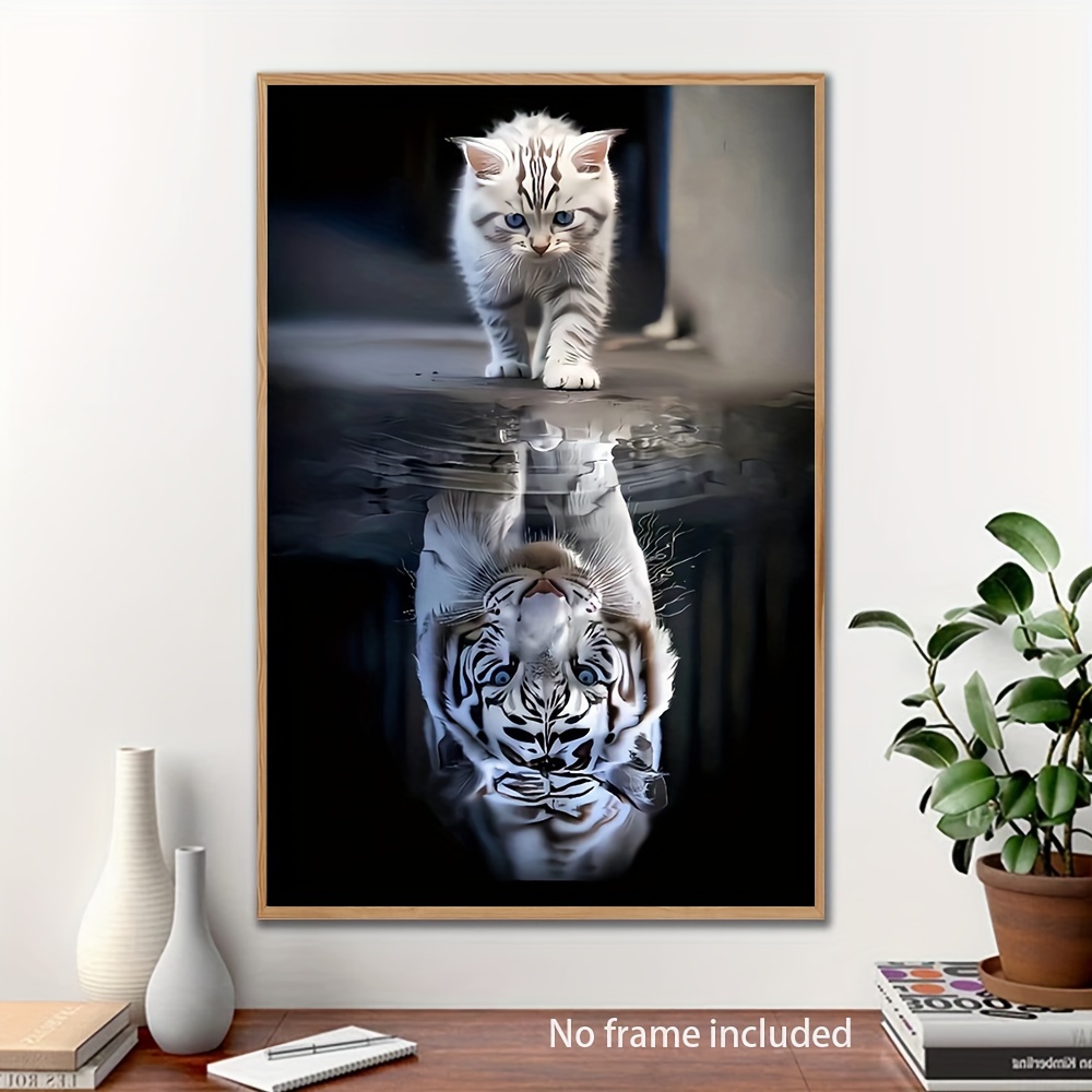 

1 toile imprimée - Art mural reflétant un chat blanc et un tigre - Peinture à l'huile abstraite d'animaux pour la décoration de la maison et du bureau - Sans cadre (15,7 x 23,6 pouces)