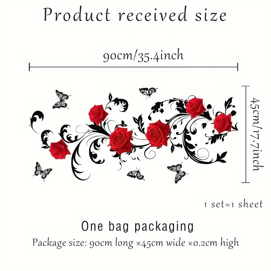 Image of Self-adhesive Wall Stickers For The Bathroom Door, Bathtub, And Bedroom Background Featuring Rose Flowers And Butterflies