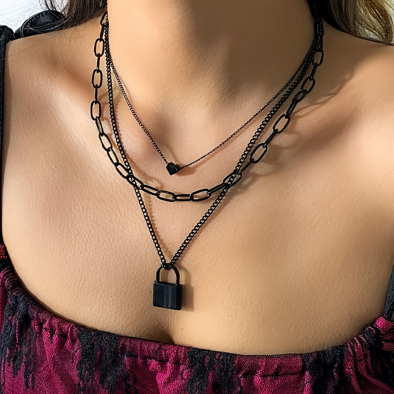 

Elegant Gothic Style Necklace With Geometric Heart Lock Pendant - Alloy, Chic For Women, Vintage Necklace