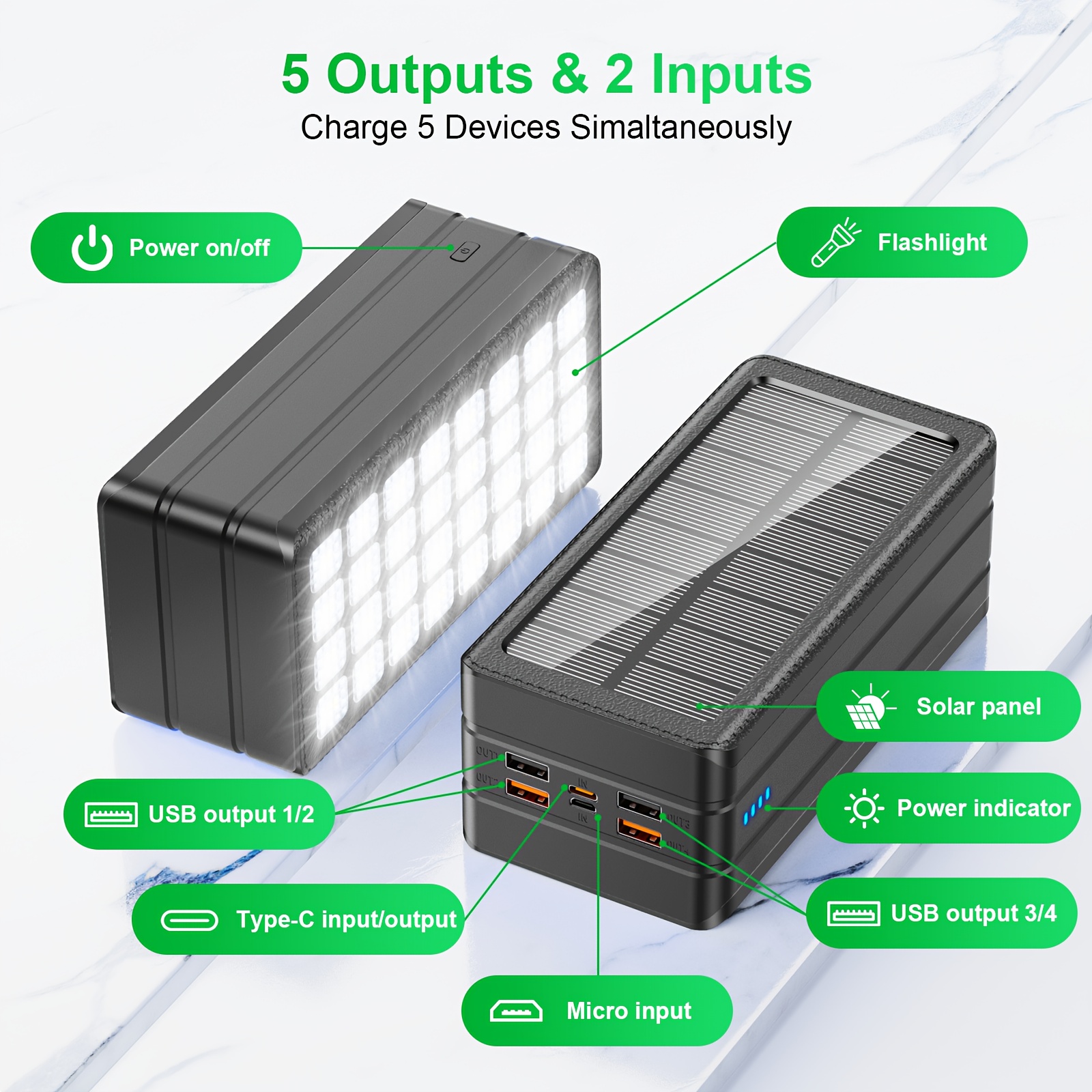 USB-C solar power bank port detail