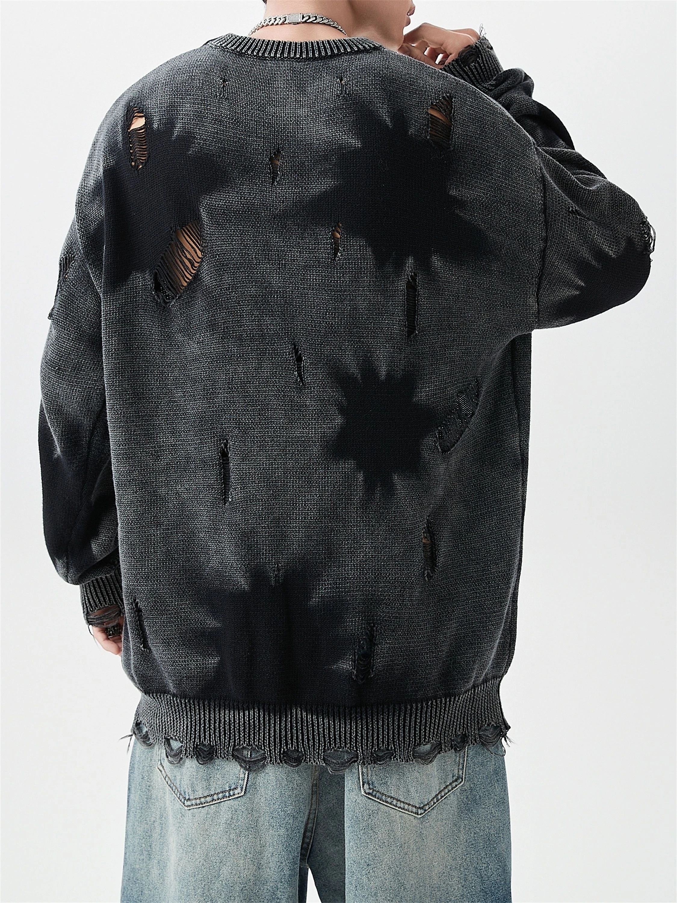 Distressed Sweater Loose Ripped Sweater Men's Distressed Knit