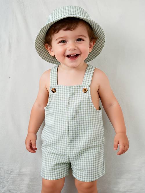 boys overalls childrens clothing for spring and summer wear adjustable plaid overalls and hat 2pcs set a gift for holidays beach vacations back to daily outdoor activities and fashionable casual wear for infants and toddlers