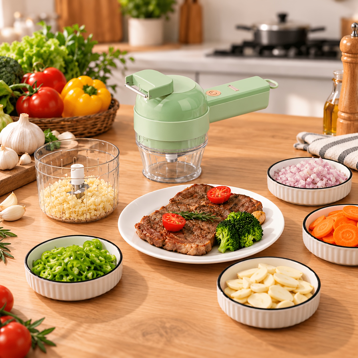 3 in 1 handheld electric kitchen tool usb rechargeable vegetable slicer multifunctional garlic chopper pot brush home vegetable cutting cleaning gadget Product details 0