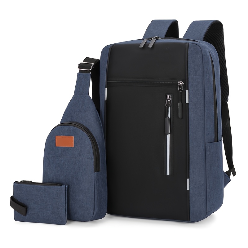 Three-piece Men's Backpack Set, Including A Backpack, Chest Bag, And Coin Purse, Suitable For Back-to-school, Travel, Business, And Casual Use, And Large Capacity