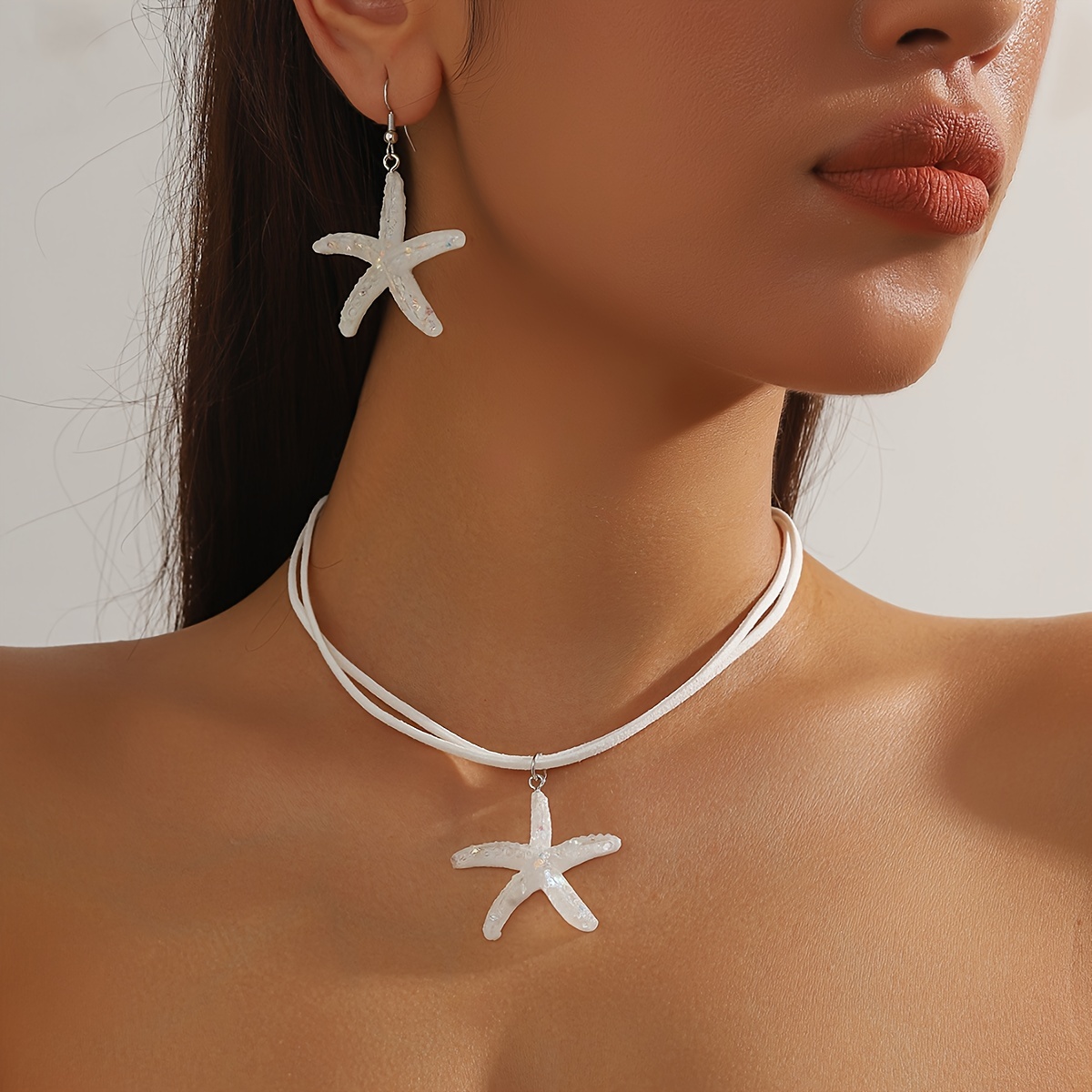 

Jewelry Set - 3-piece Fashion Starfish Necklace And Earrings, Resin, No , For Daily And Vacation Wear, - Women' Beach-inspired Accessories