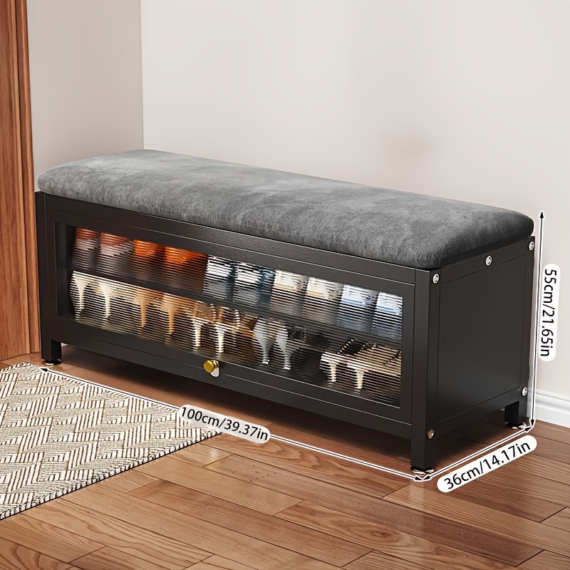 Shoe Changing Stool with Shoe Rack, Soft Stool, Shoe Cabinet/shoe Changing Stool That Can Hold Multiple Pairs of Shoes, Elegant Entryway Shoe Cabinet, Shoe Storage Solution, Carbon Steel Storage Stool, Black/cream White, for Home Entrance Passages