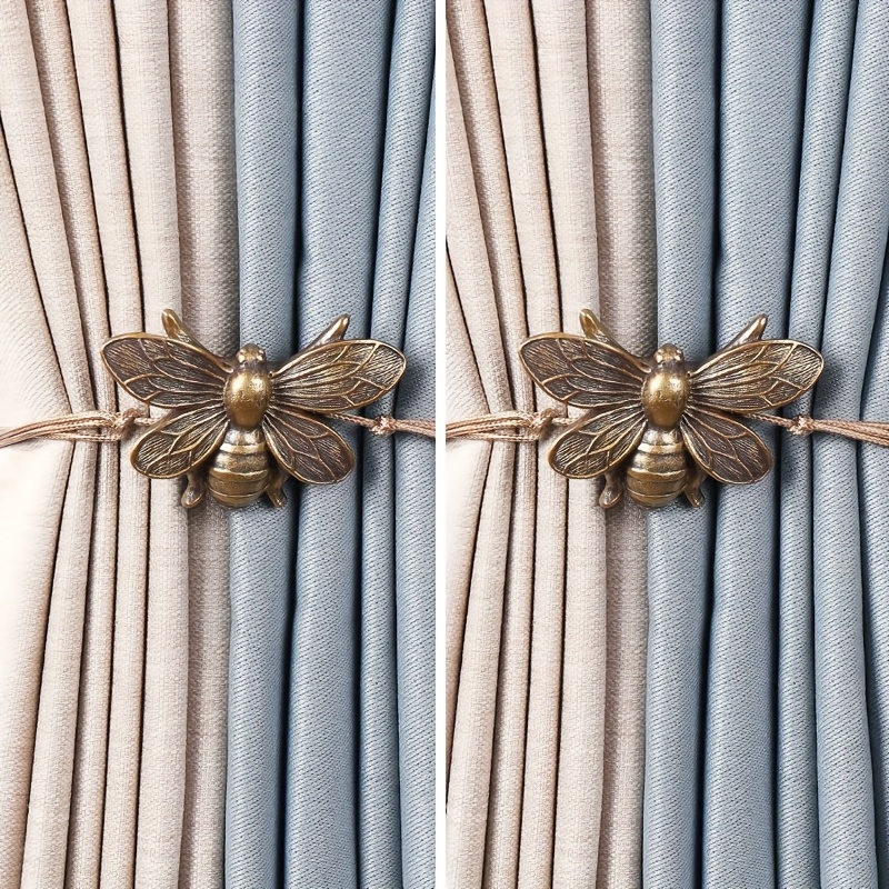 2pcs Curtain Ties, Vintage Bee Shape, Curtain Magnetic Rings, No-punch Curtain Storage Hanger