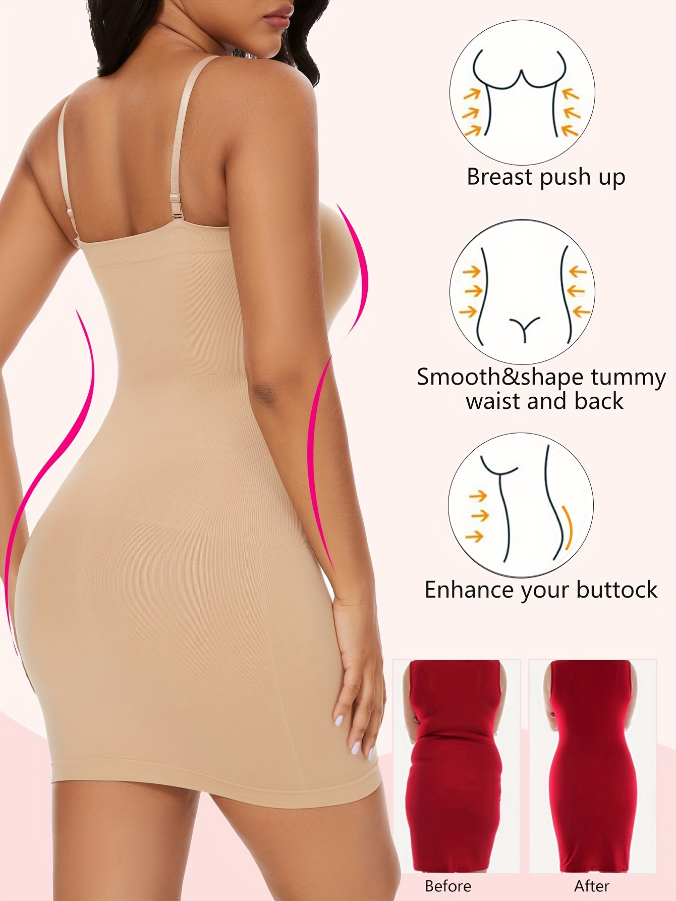 Seamless Shaping Slip Dress, Tummy Control Slimming Body Shaper, Women's  Underwear & Shapewear