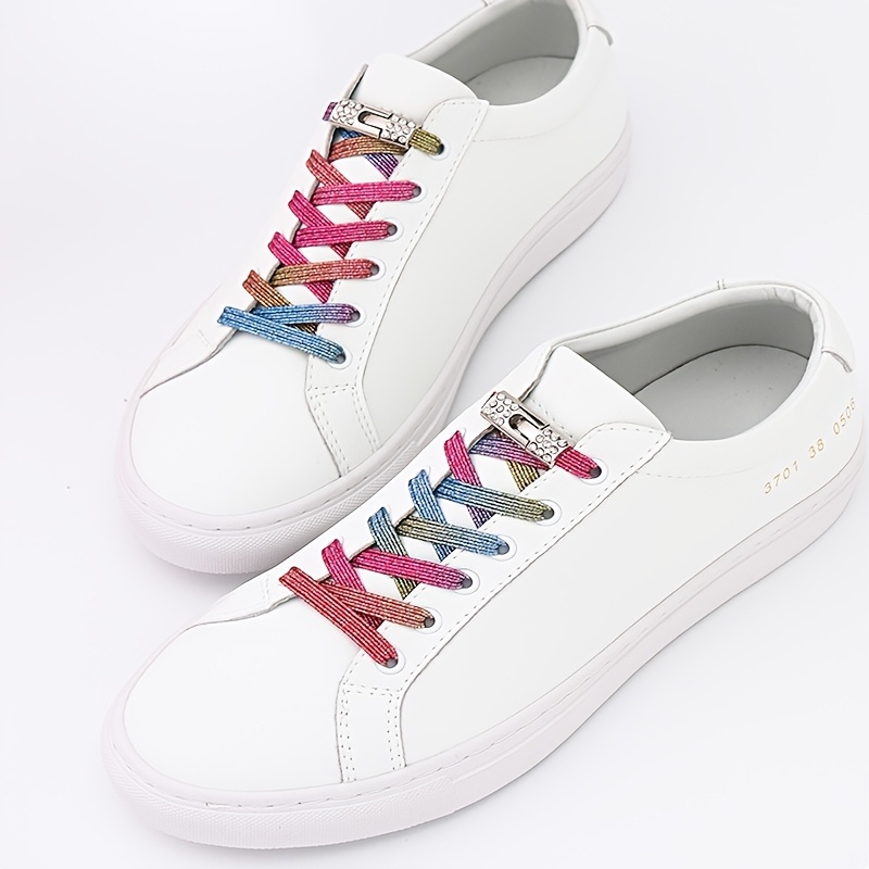 1 Pair Elastic No-Tie Shoe Laces with Diamond Buckle, Lightweight Acetate Rivet Laces, Solid Color Fashion Sneaker Laces, Hand Washable, Woven Craftsmanship, Sports Style