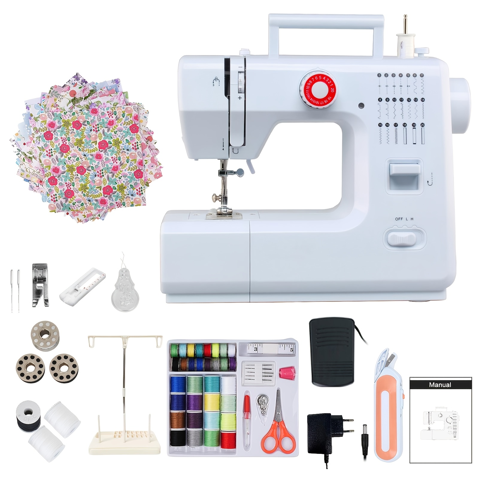 Portable 618 Sewing Machine, 20 Stitches Mini Sewing Machine Multifunctional Household Electric Sewing Machine With 42pcs Sewing 25pcs +thread Holder