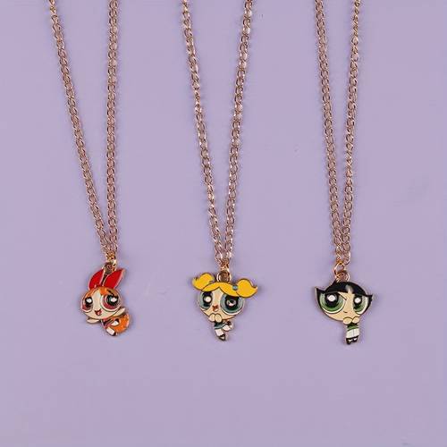 3pcs Cartoon Pendant Necklace Set for Girls, Alloy Anime Character Jewelry, Cute Daily Wear Necklaces Gift for, for Teenager