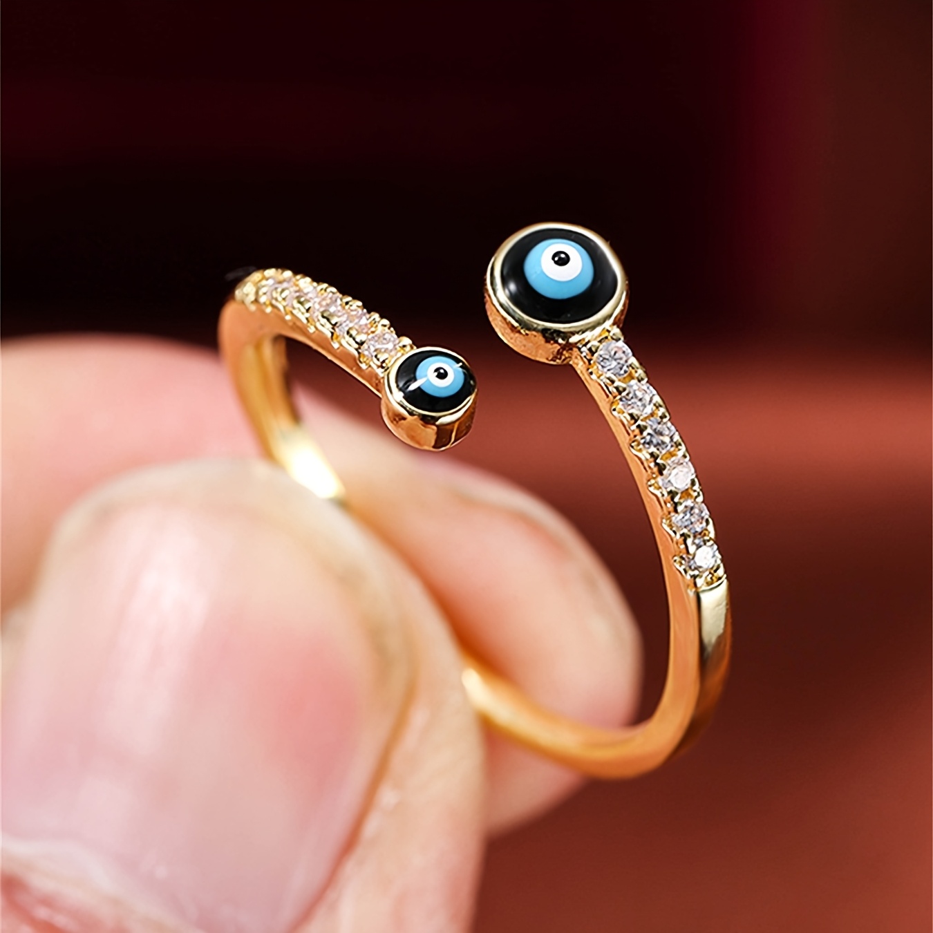 

1pc Adjustable Golden Evil Eye Ring For Women – Elegant & With Zirconia Stones, Sparkling Cubic Zirconia Accents, Casual Attire Or Parties, Fashion Ring | Elegant Design | Copper Jewelry