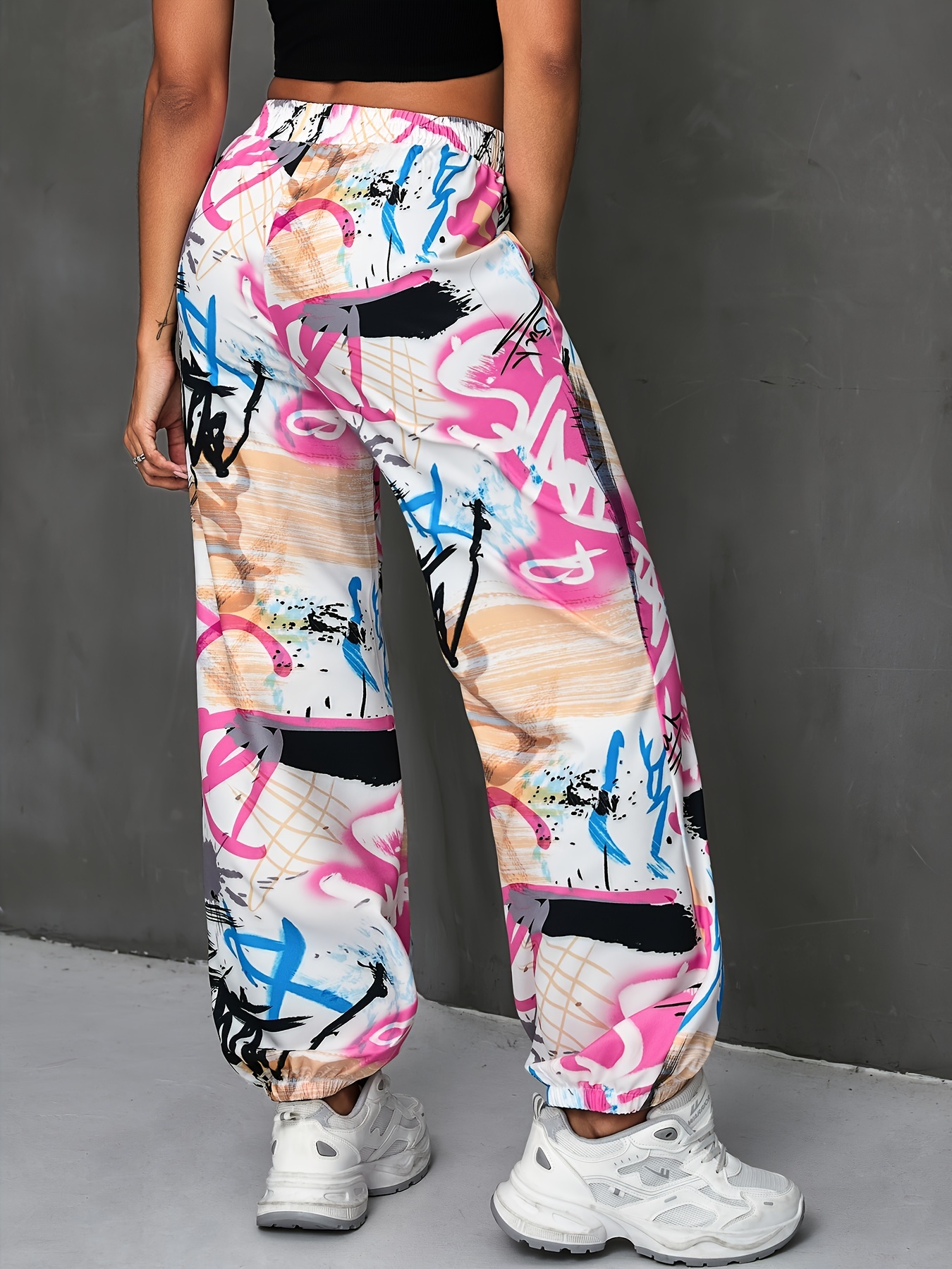 graffiti print jogger pants casual versatile high waist Temu
