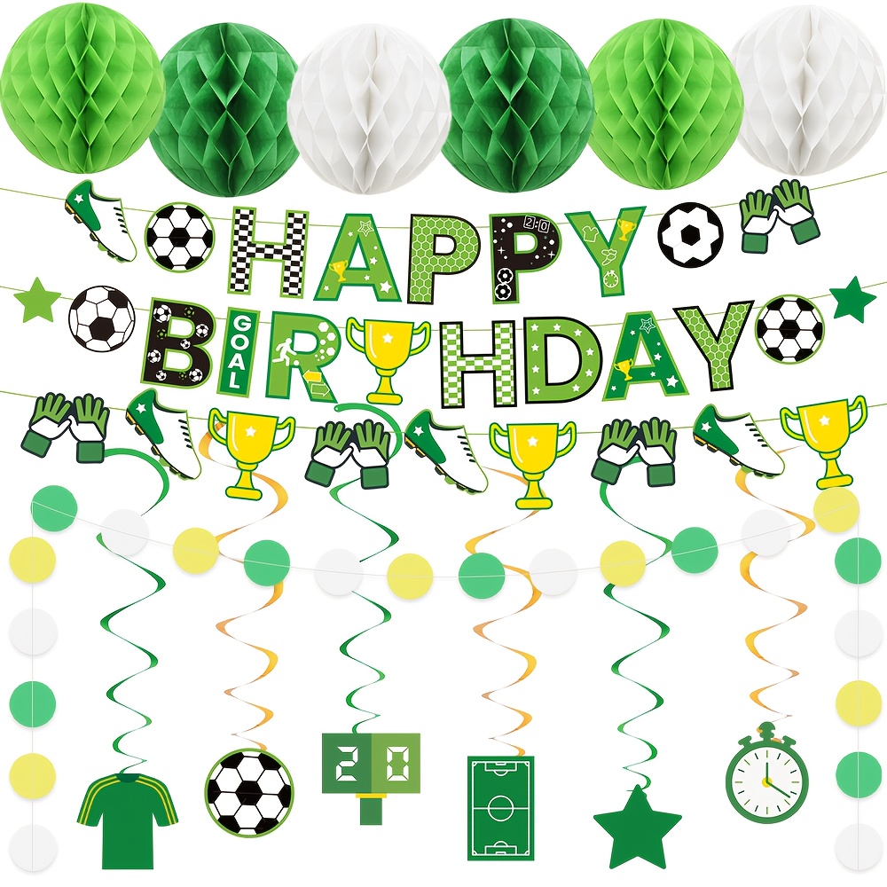 Fußball Geburtstagsbanner 180 X 110 Cm – Mit Ballons-Motiv & Seil – Für Jungen, Sport-Party, Kindergeburtstag