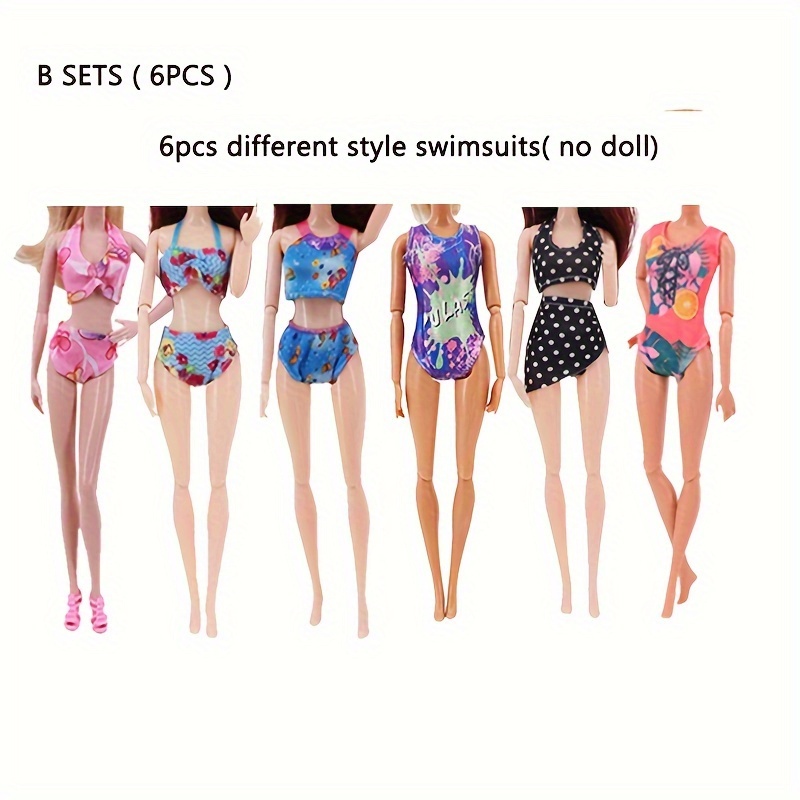6pcs/lot Fashion Doll Clothes Swimsuit Bikini Summer Beach Wear For 11.5inch/30cm Dolls, Doll Accessories Swim Wear Swim Pool Outfit, Dressing Up Fun Toys, Birthday Christmas Day Gift