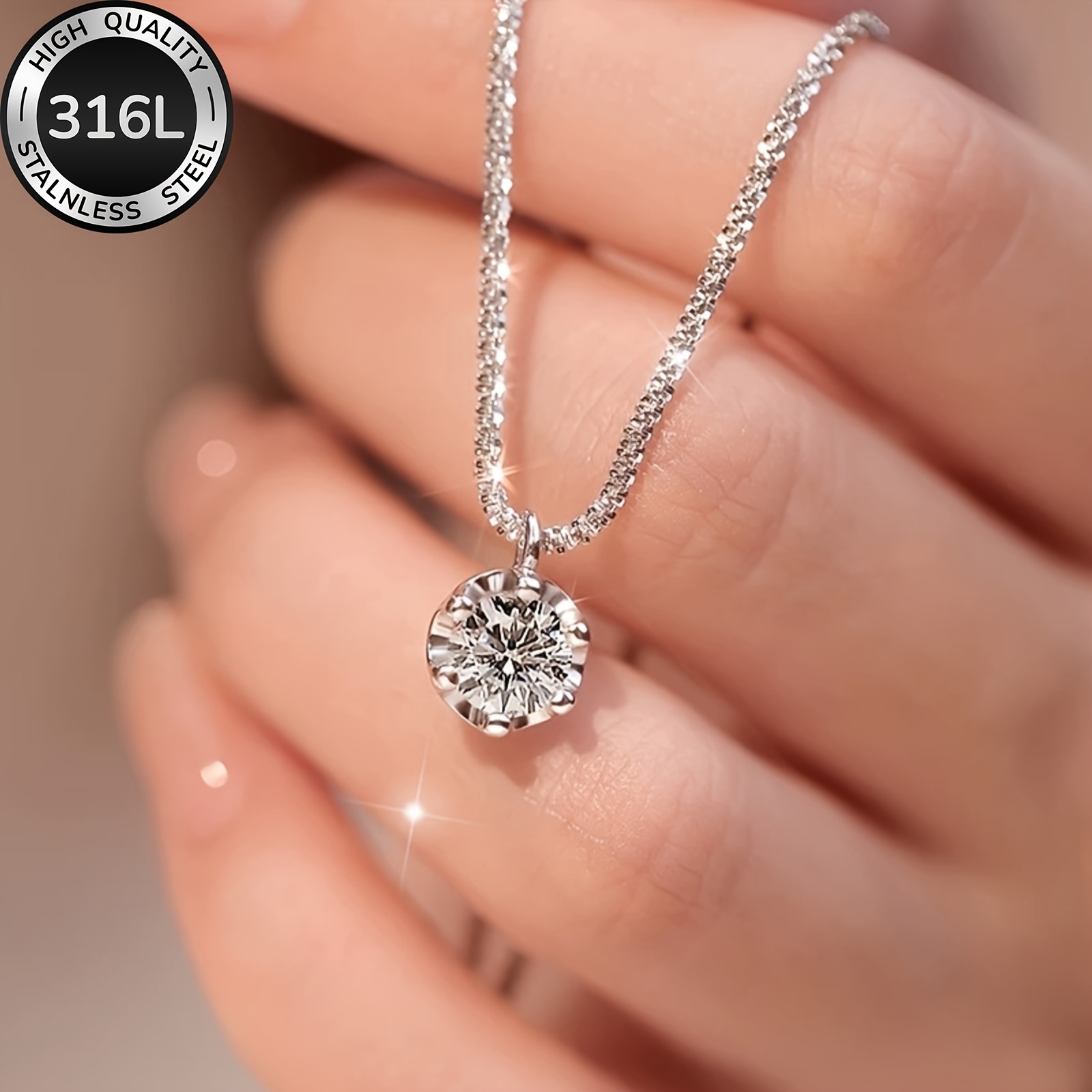 1pc Elegant and Shiny 316L Stainless Steel Women's Necklace, Wedding Eternity Necklace, Inlaid with Synthetic Cubic 3A Zirconia, Durable Hypoallergenic Design, Suitable for Daily Wear, Banquets, Weddings, Christmas Gifts, Valentine's Day Luxury
