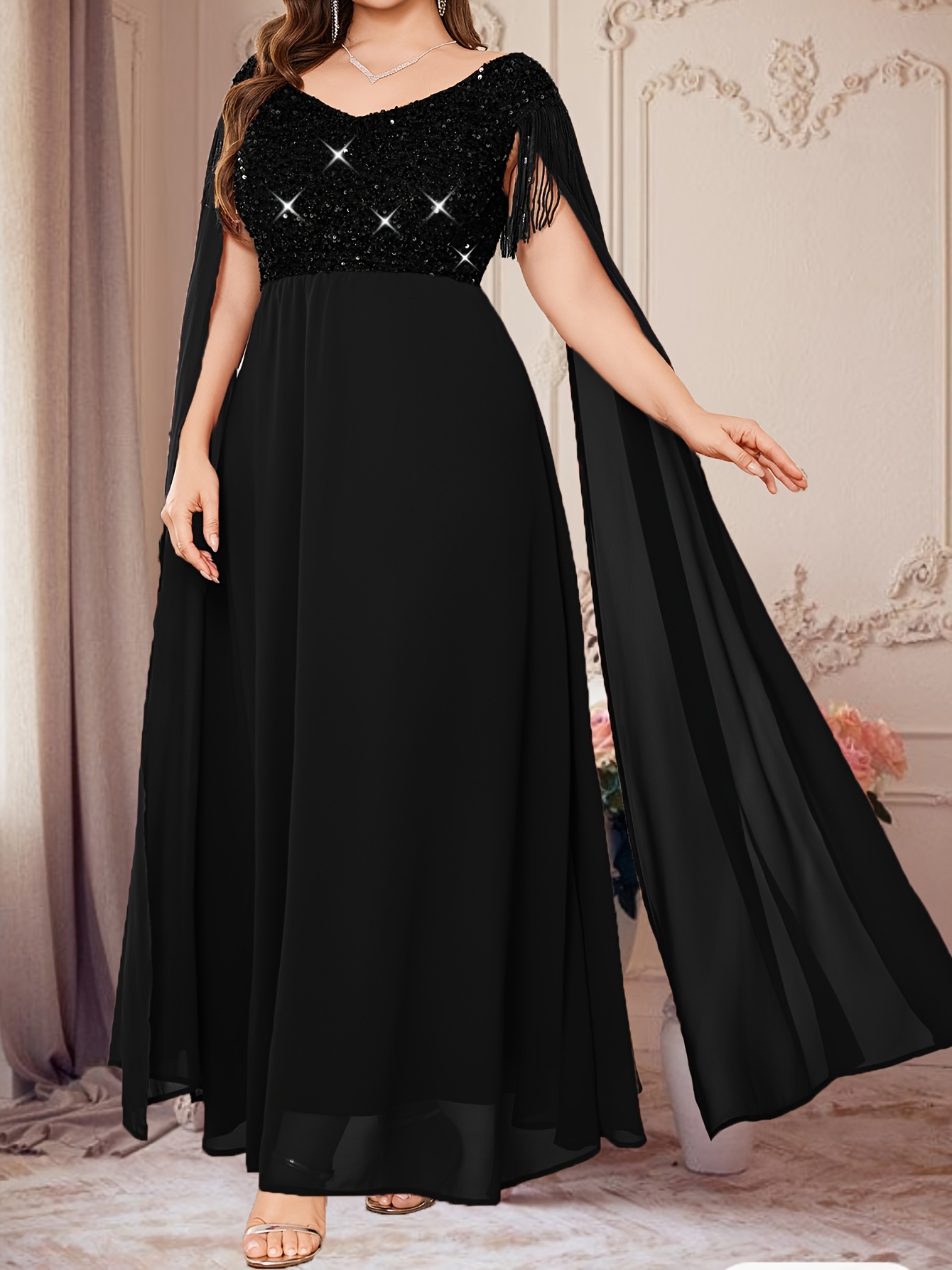 plus size ladies plus size sequin mesh spliced wedding party - Temu