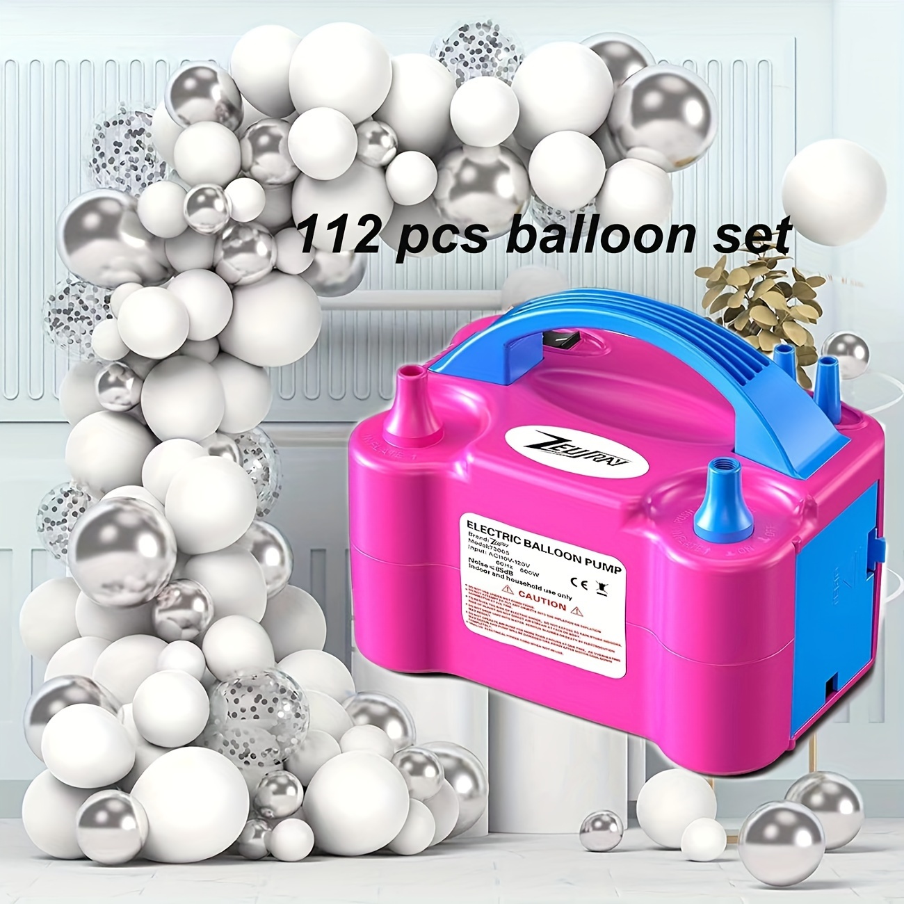 

112pcs Balloon Set With 1pc Portable Balloon Pump Electric, Balloon Inflator Blower Dual Nozzle Air Pump For Latex Balloons With Balloon Arch Making Tool Kit For Party Balloon