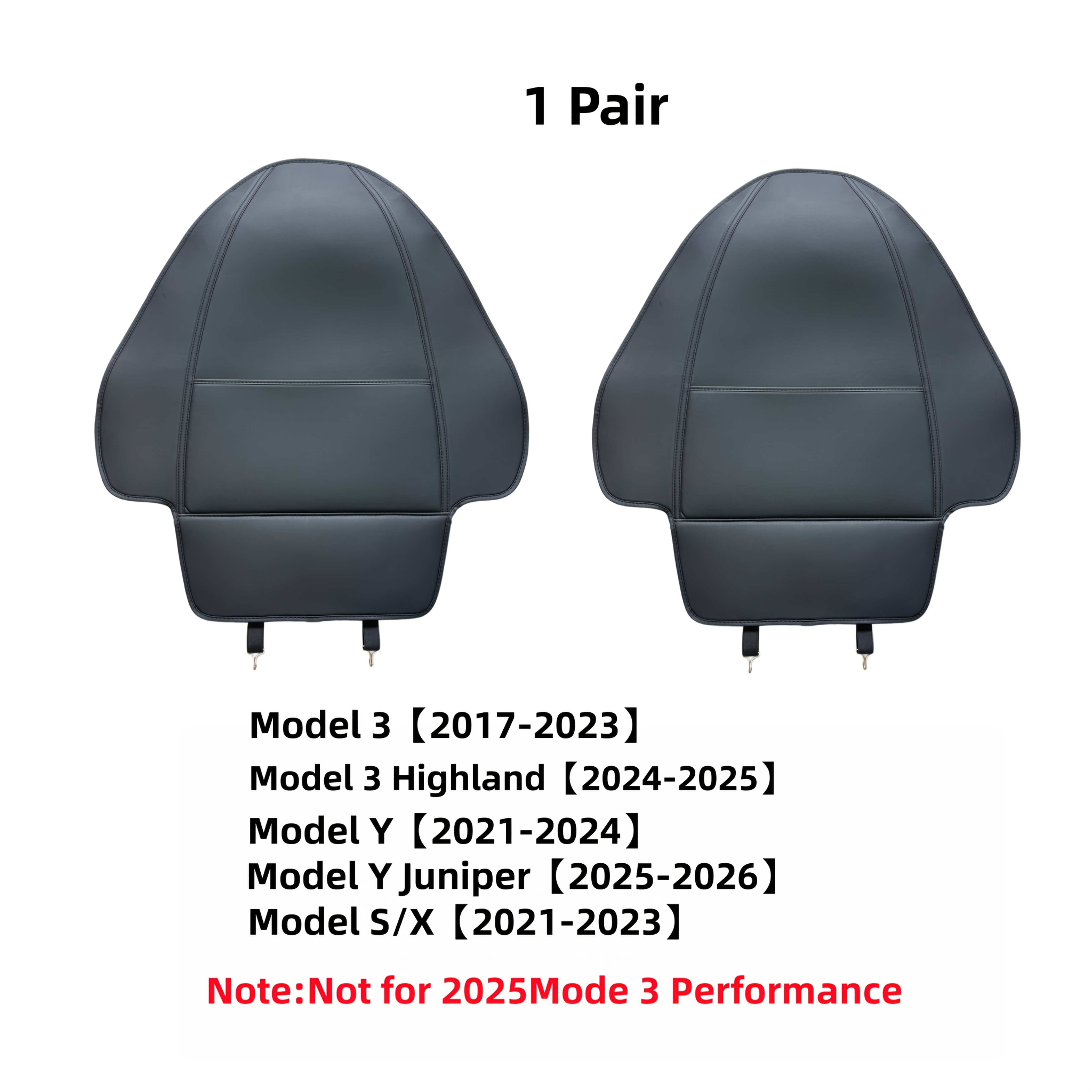 TEMU 1 Pair Black Seat Kick Mats For Model 3/y/s/x, , Scratch Resistant