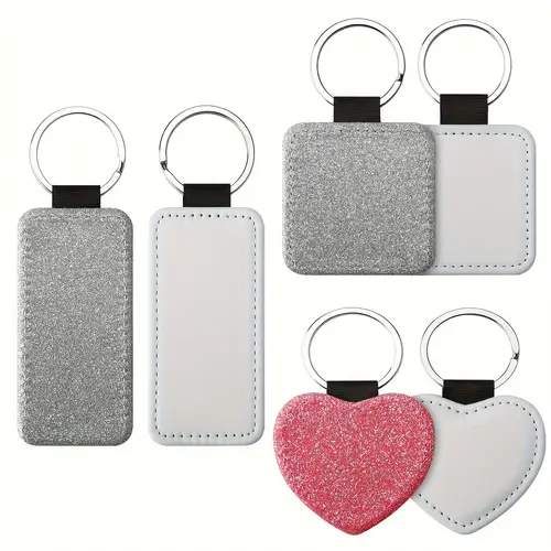 16pcs leather keychain blanks mixed pack heat transfer compatible square heart shaped with silver red for diy customization