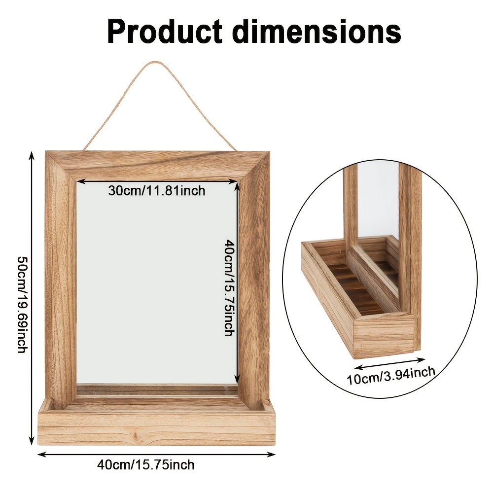 Image of 1pc Wooden Framed Wall-mounted Bathroom Mirror Easy Toilet Mirror Makeup Mirror Toilet Bathroom Mirror Dormitory Vanity Mirror