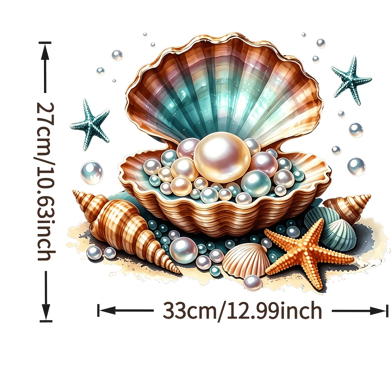TEMU 2d Flat - 1pc 2d Flat Printed Shell, Pearl, Starfish Bubble Bathroom Sticker, Creative Self-adhesive Removable Pvc Decorative Sticker, Suitable