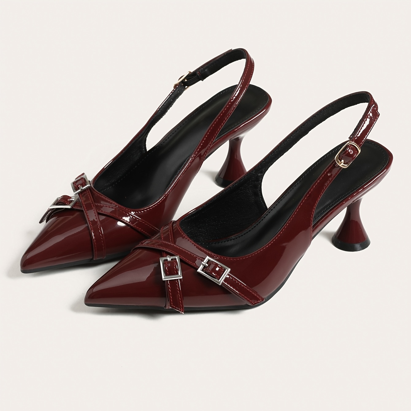 elegant wine red pointed toe high heels for women french style with metal   strap pu cover kitten heel   spring summer and fall events event heels frenchinspired design sequin  