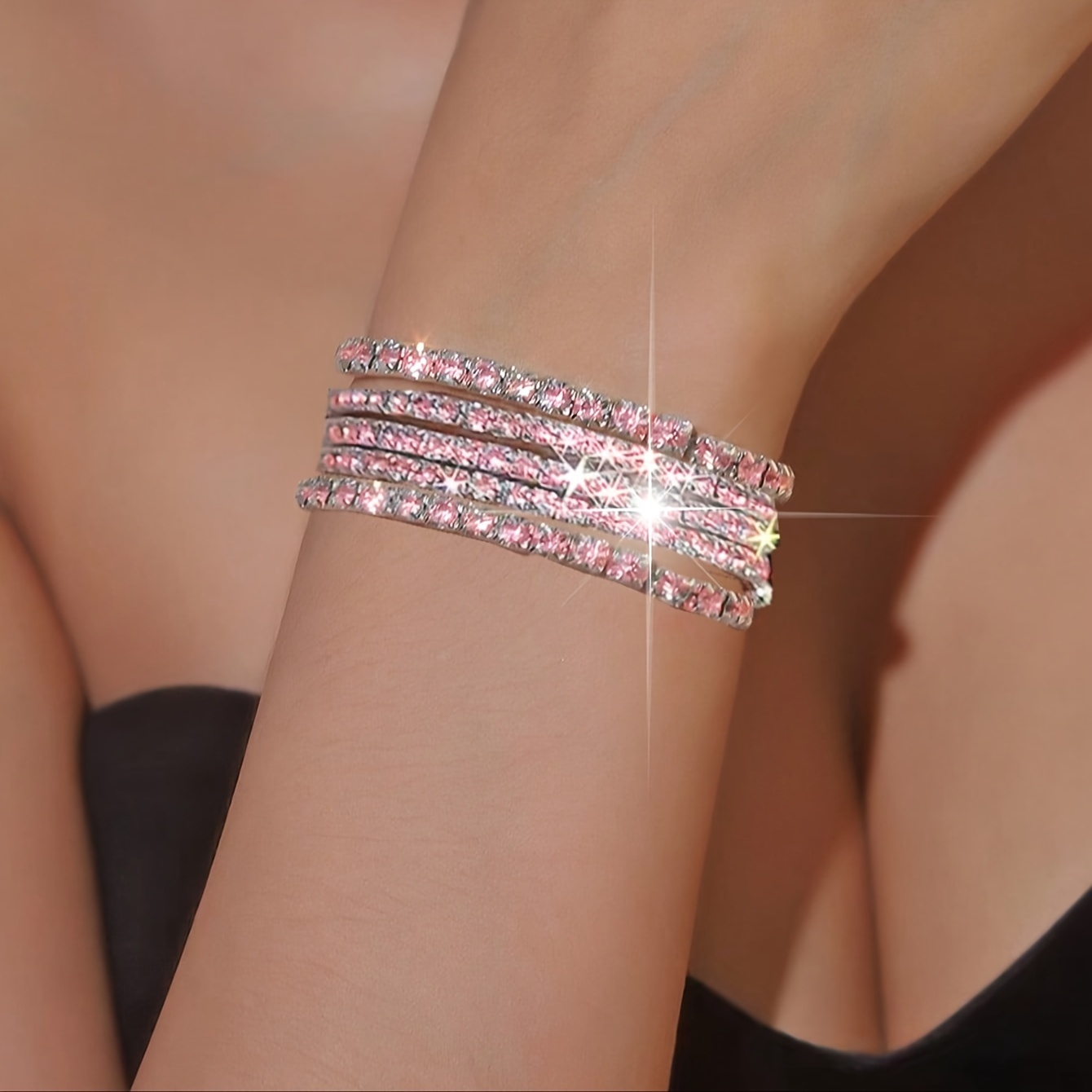 

5pcs Pink Bracelet Set - Y2k Sparkle, Weddings & Parties, Elegant Women's Fashion Accessory