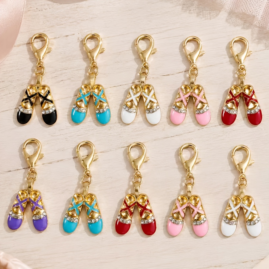 TEMU 10 pz Portachiavi smaltati a forma di scarpetta da balletto, ciondoli con mini scarpetta da ballo con strass e moschettone a , ciondoli colorati