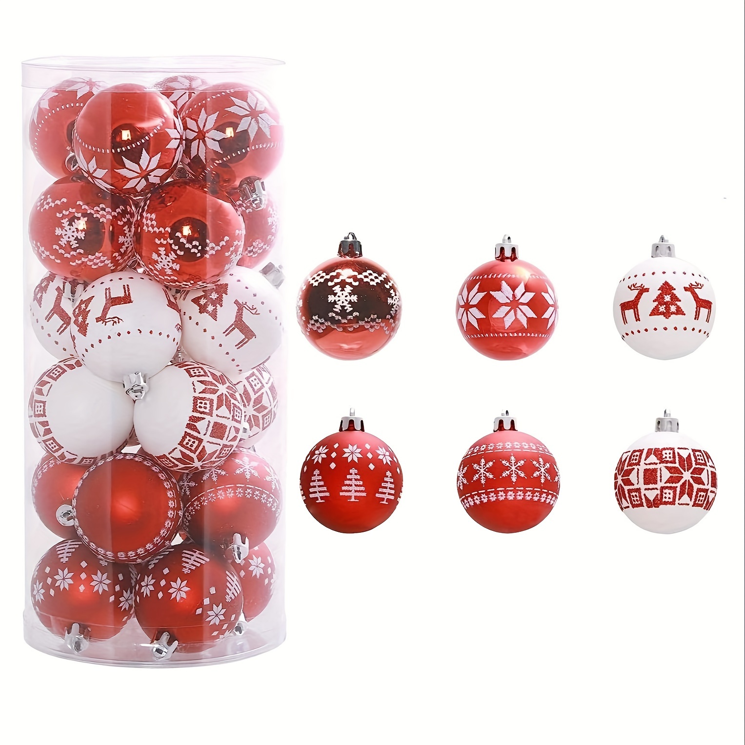 TEMU 24 Stück, 1,96/2,36 Zoll Weihnachtskugel Ornamente, Rote und Weiße Bunte Hochzeits-Hängeornamente Dekoration, Szenen Dekor, Raumdekor Home Dekor