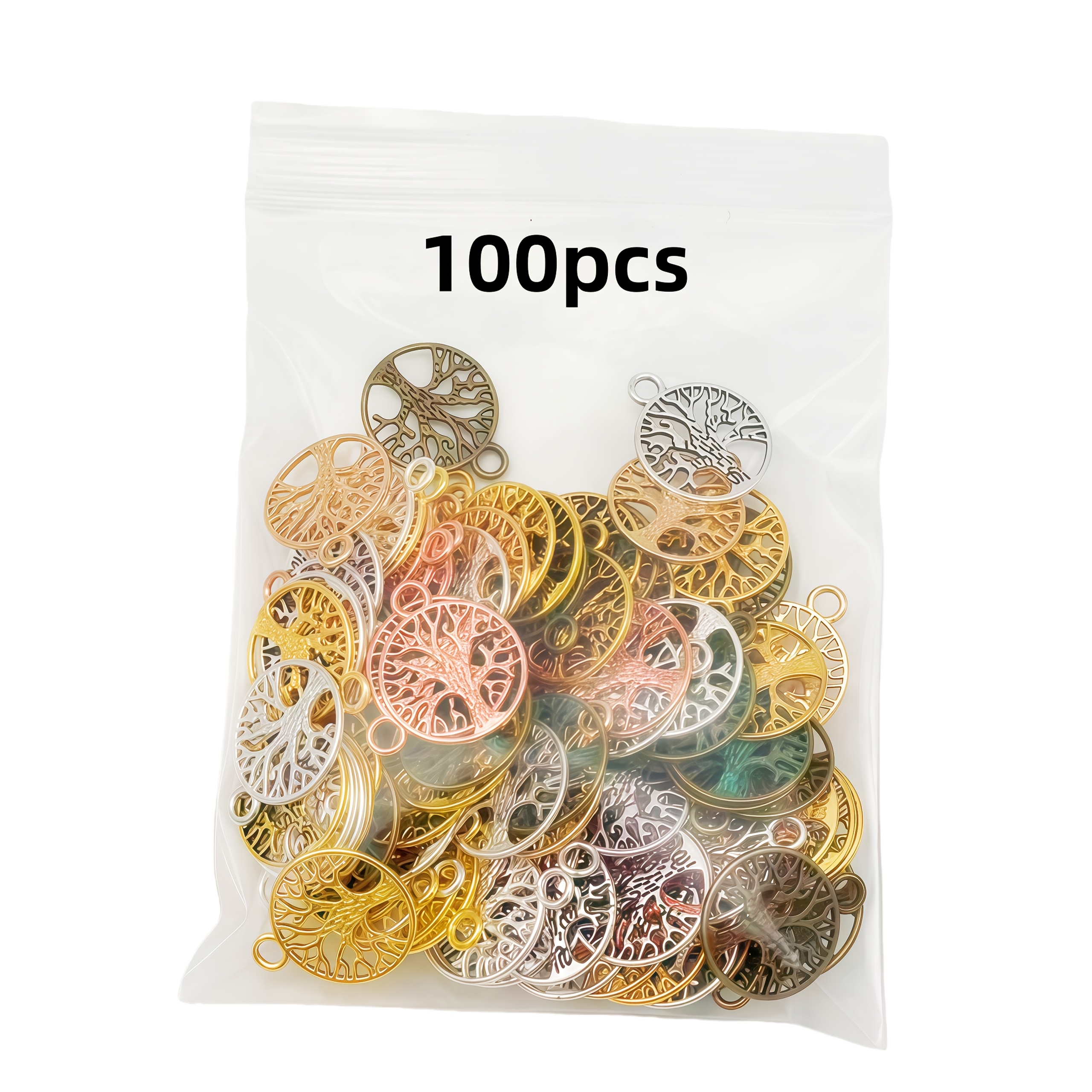 TEMU 100pcs Tree Of Life Pendant - Multicolored Round Spring Plant Pendant - Suitable For Festival Party Decorations, Bags, Shoes, Apparel Additions,