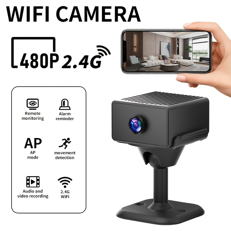 Caméra mini intelligente sans fil, caméra de sécurité avec support auto-adhésif - WiFi 2,4 GHz pour intérieur/extérieur, batterie 1000 mAh, rechargeable par USB, idéale pour voyages/locations | Surveillance domestique et d'animaux, visualisation par application mobile