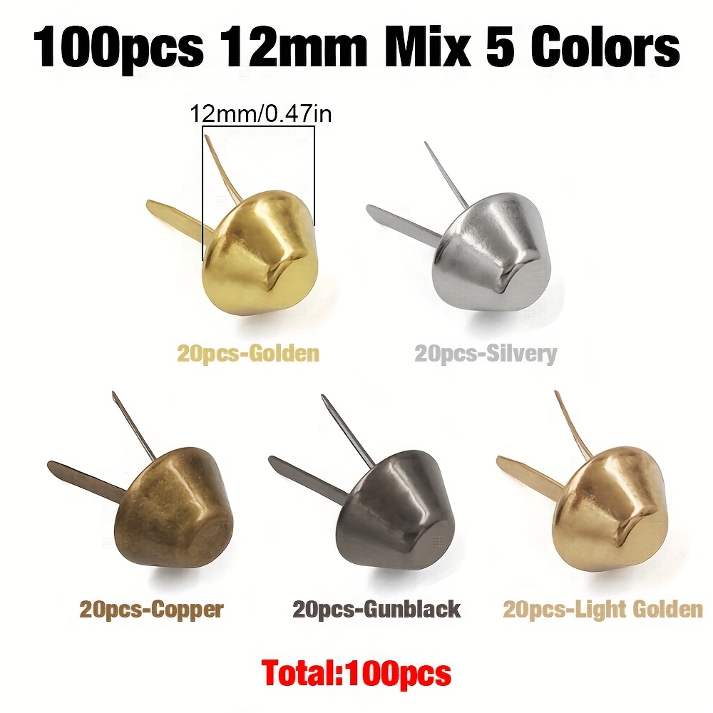 Image of 100pcs/lot 10/15/20mm Metal Luggage Parts Rivet Bag Additions Manual Metal Bag Bottom Nail Foot Nail Parts Alloy Two-legged Bucket Nail