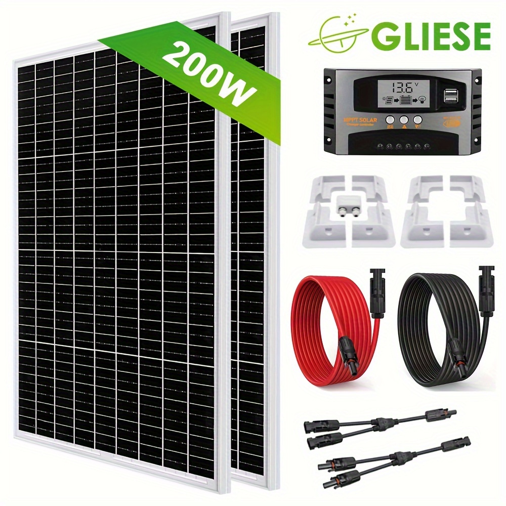 

200w Solar Panel Kit Mounting Bracket Solar Charging Controller + Solar Cable + Bracket + Extension Cord Suitable For Rv, Rv, Home, Etc