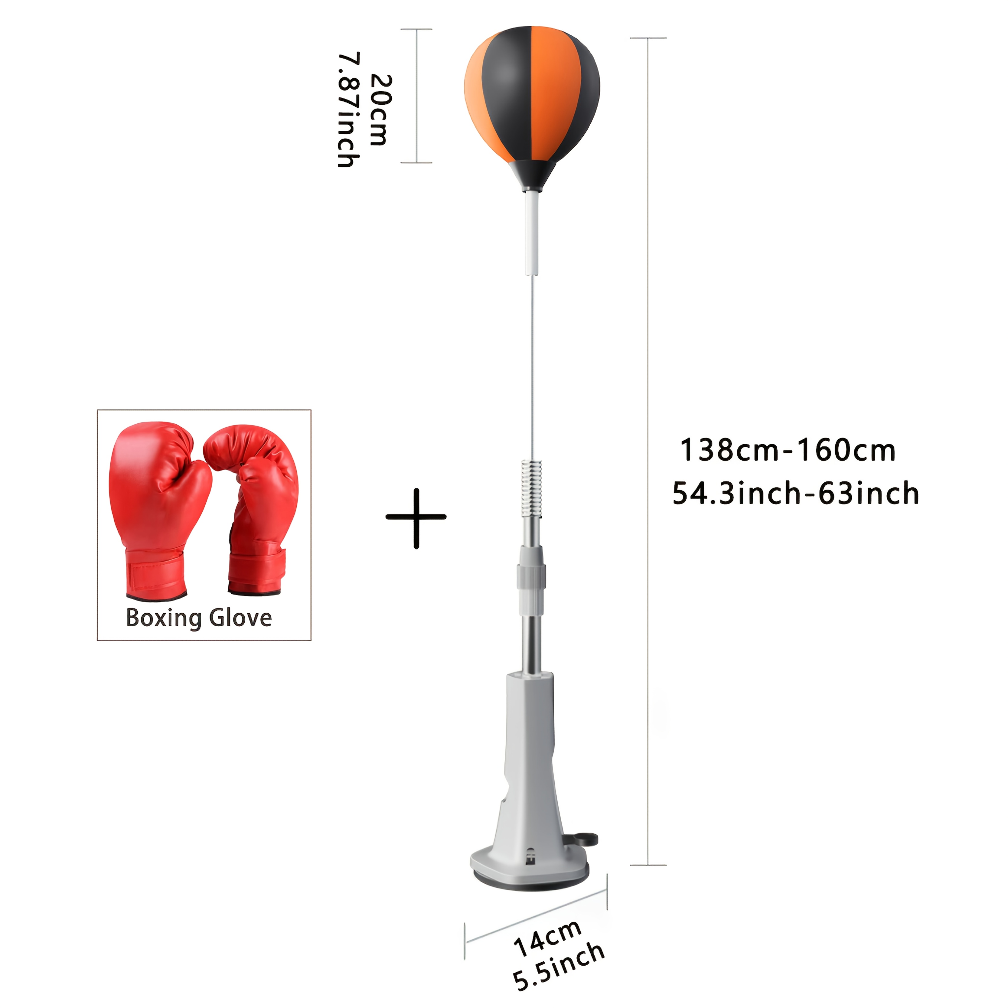 TEMU Verstellbarer 54-63 Zoll Indoor Boxreflexball für Erwachsene - Hochwertiger Verdickter Trainingsball mit Kraftvoller Saugnapfbasis, Oranges