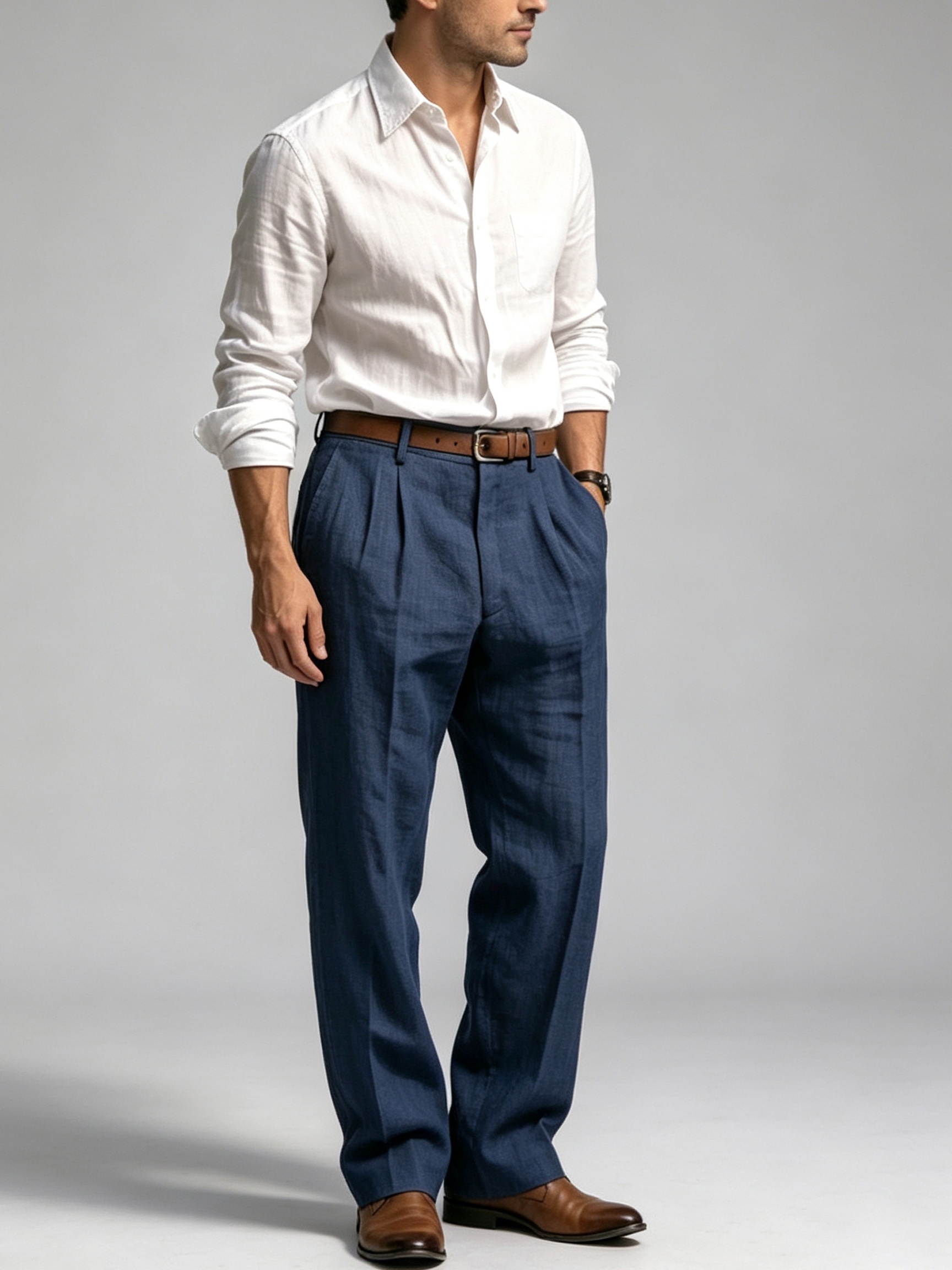 Old Money Outfits Rayon Linen Trousers for Men, Loose Straight Cut Commuter Business Casual Long Pants, Spring Summer Thin Double Pleat Front Pocket Dress Trousers, Casual