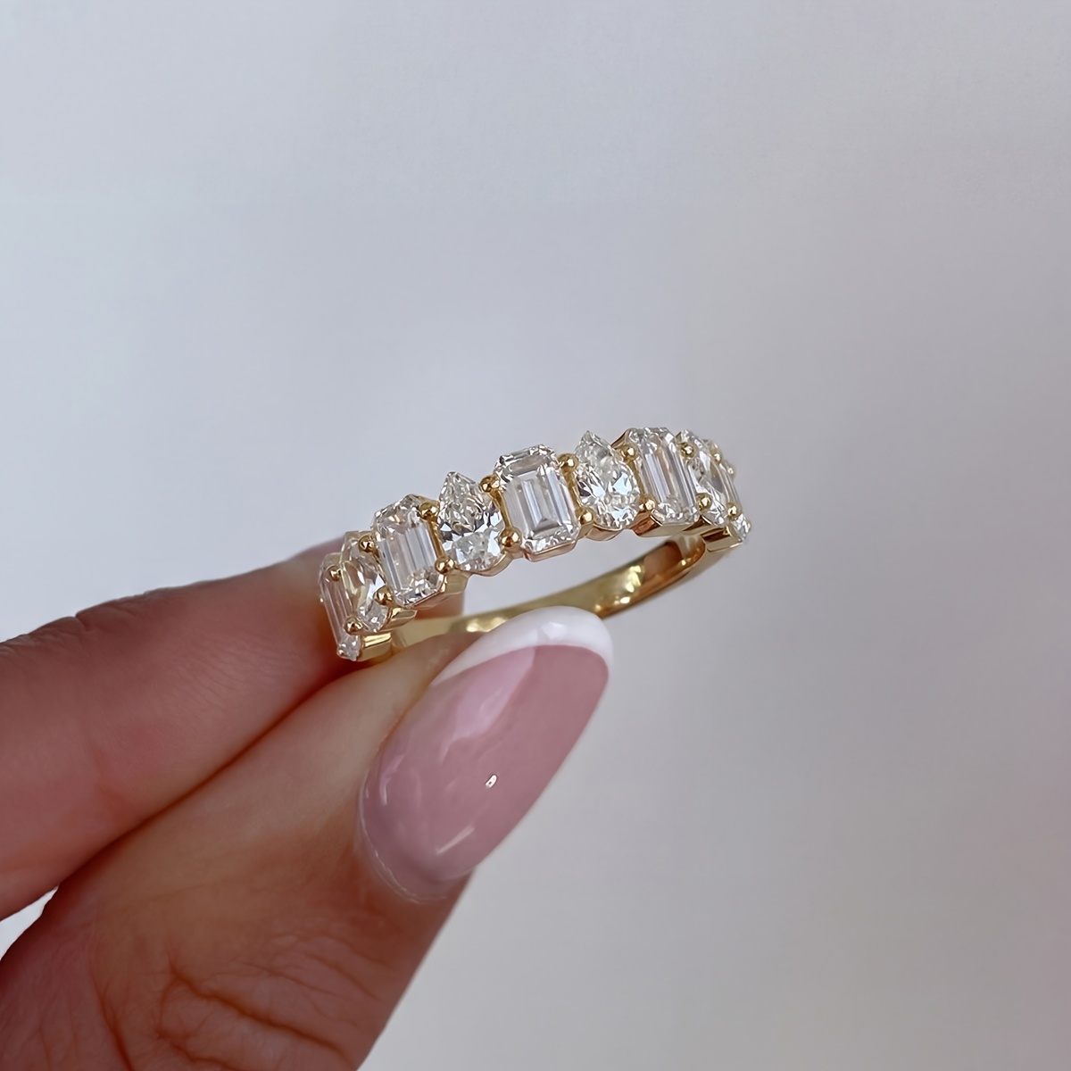 Sparkling Rectangular Pear-Shape Promise Wedding Ring