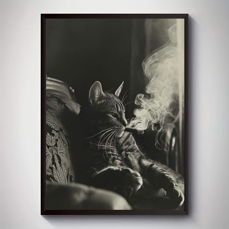 

Room Decor 1pc, Smoking Cat Canvas Print, 12x16 Inches, Decor For Home, Bedroom, Living Room, Bathroom, Hotel, Cafe, Office