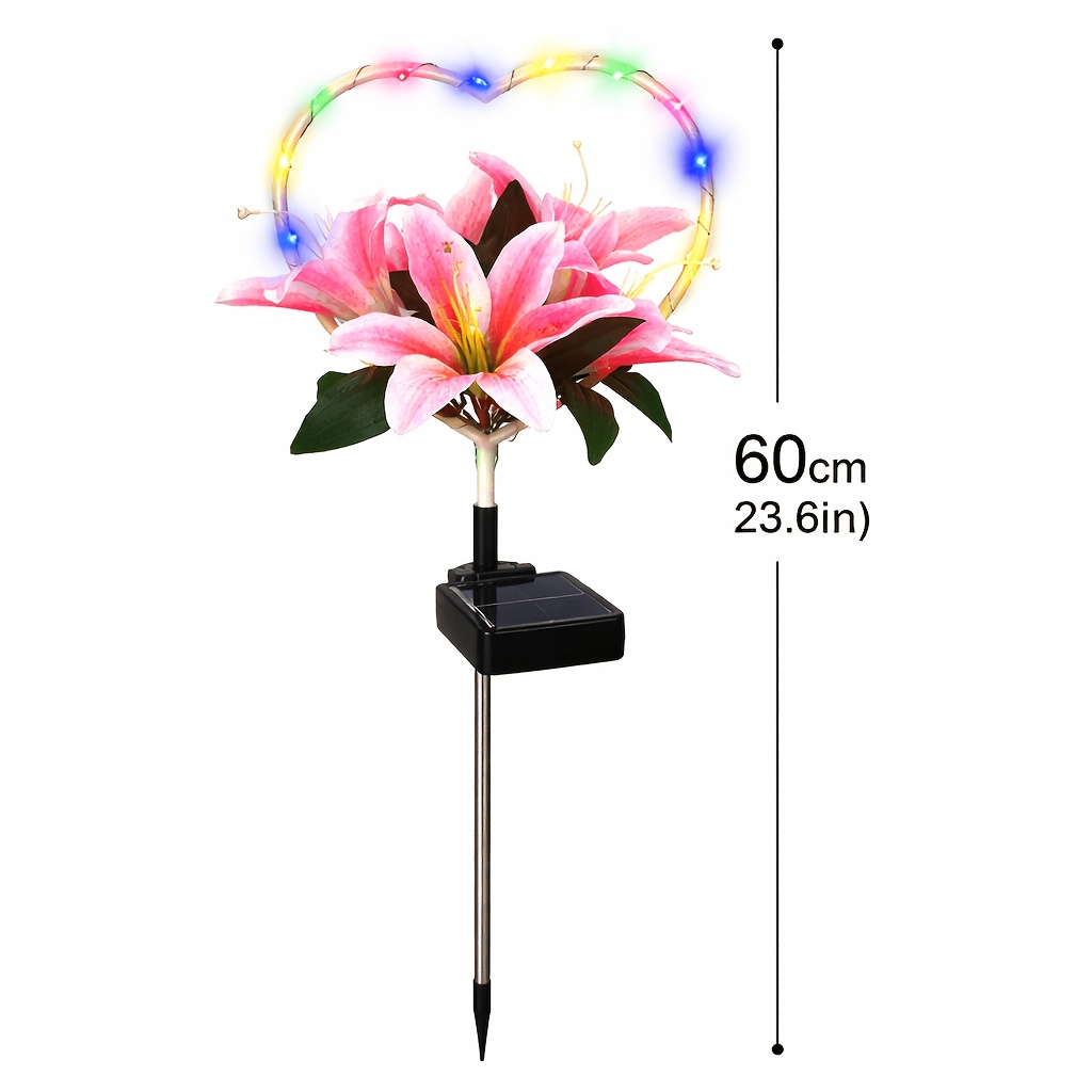 TEMU 2pcs Solar Heart Lily Led Lights, Waterproof Ip65, Outdoor Garden & Lawn Holiday Decor For Memorial Day And
