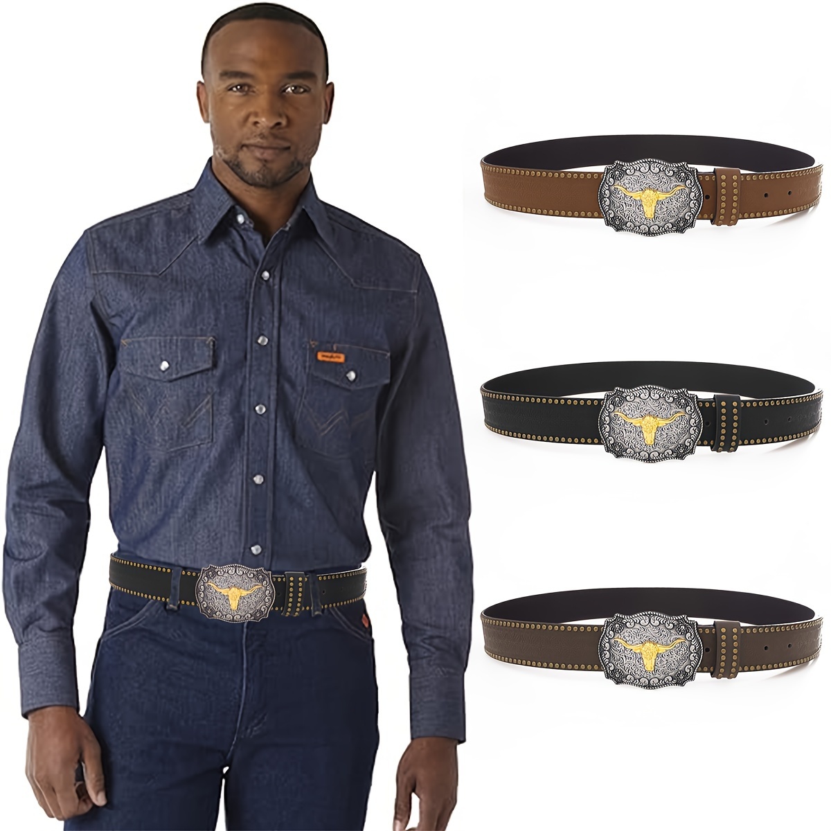 Vintage inspired Western Cowboy Belt Rivet Detailing Temu