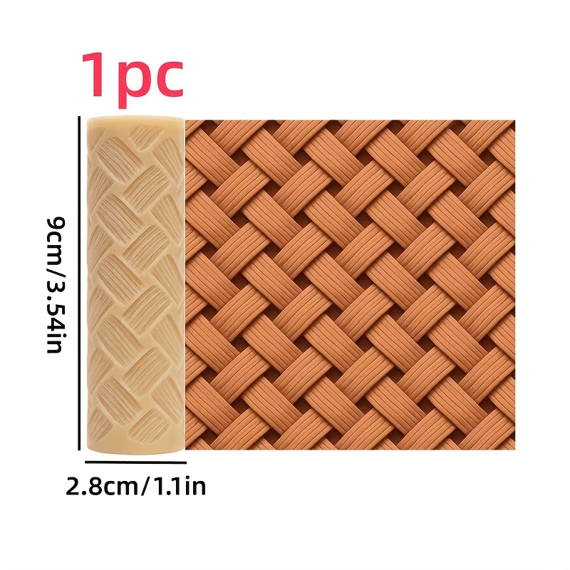 TEMU 1pc Hand-woven Texture Roller Tool With Woven Texture Plates - Plastic Suitable For Polymer Clay, Ceramic Pottery, Coasters, Jewelry Making &