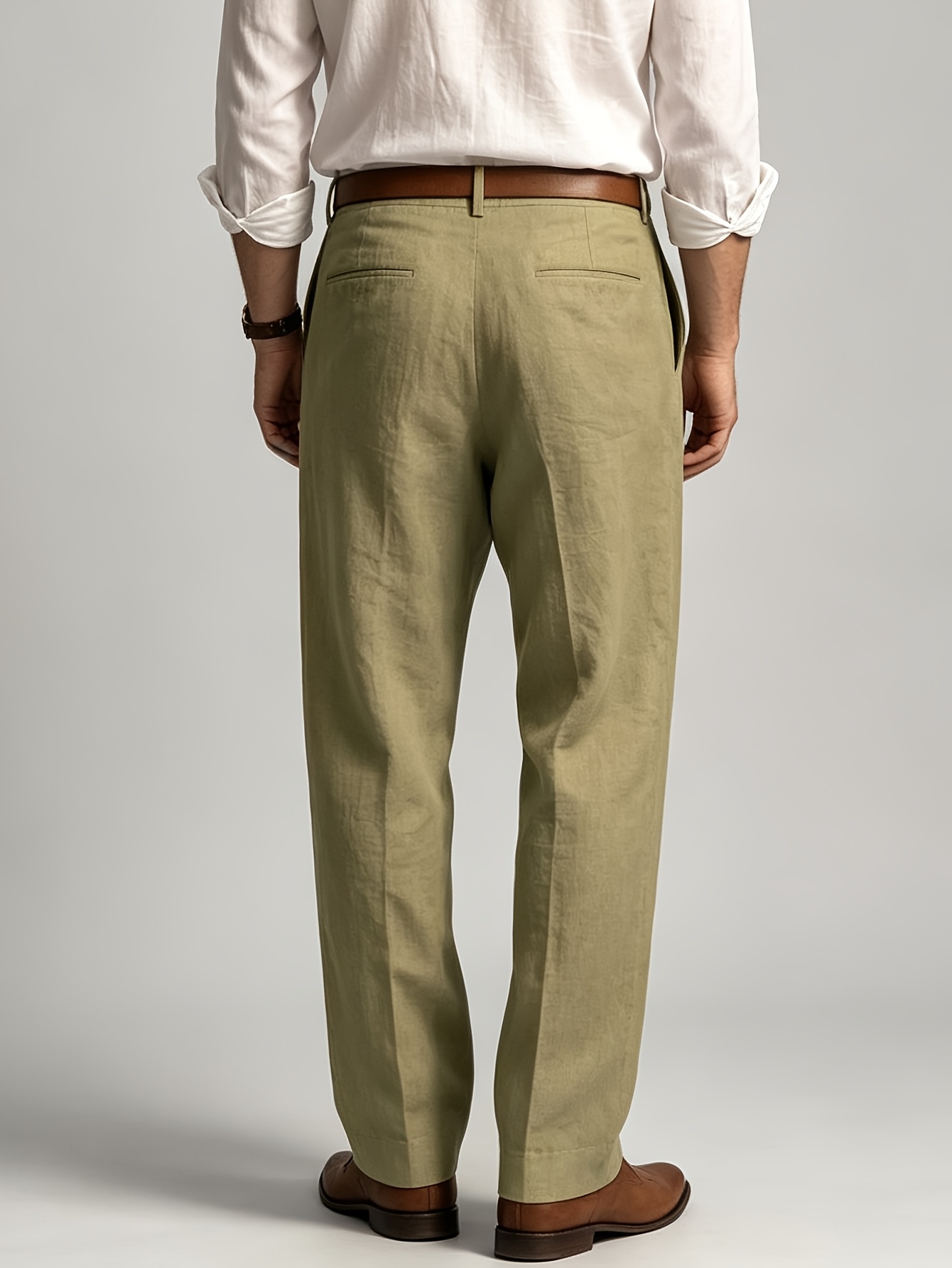 Old Money Outfits Rayon Linen Trousers for Men, Loose Straight Cut Commuter Business Casual Long Pants, Spring Summer Thin Double Pleat Front Pocket Dress Trousers, Casual