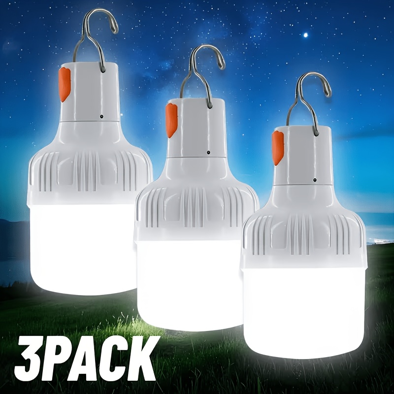 TEMU 3pcs Lihangstar Portable Camping Lantern, Rechargeable Led Tent Light Bulb, Portable Hanging Light Bulb, 3 Lighting , Clip Hook Suitable For